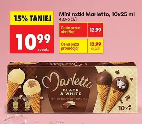 Mini rożki Marletto Black & White 10-pak 25 ml promocja w Biedronka
