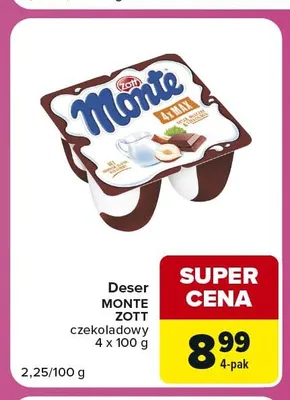 Deser Monte Zott czekoladowy 4-pak promocja w Carrefour Express