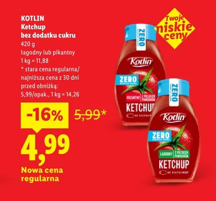 Ketchup bez dodatku cukru łagodny Kotlin promocja w Lidl