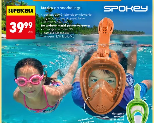 Maska do snorkelingu pełnotwarzowa damska Spokey promocja w Biedronka