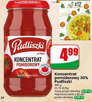 Koncentrat pomidorowy 30% Pudliszki promocja w Dino
