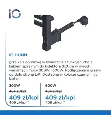 Grzałka do grzejnika IO Hunn 300W promocja w Blu Salony Łazienek