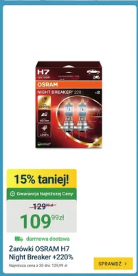 Żarówki OSRAM H7 Night Breaker +220% 2-pak promocja w ERLI