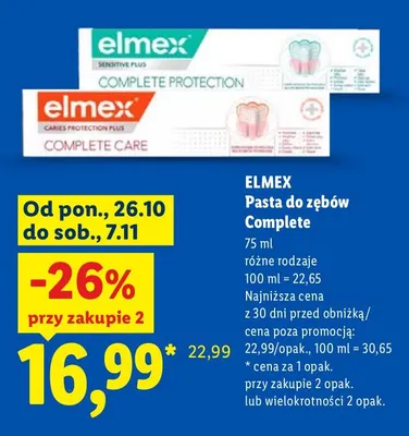 Pasta do zębów Complete Caries Protection Plus Elmex promocja w Lidl