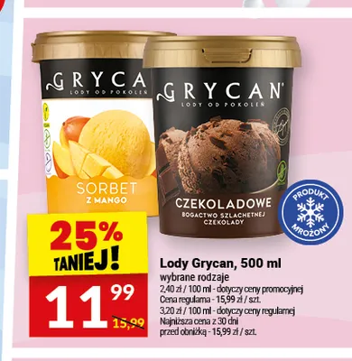 Lody Grycan Sorbet z mango promocja w Twój Market