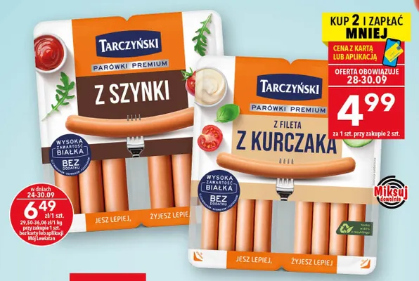 Parówki Premium Tarczyński z fileta z kurczaka promocja w LEWIATAN
