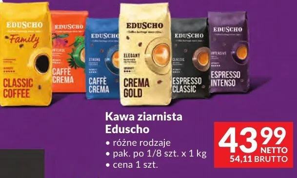 Kawa ziarnista Eduscho różne rodzaje promocja w Makro