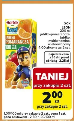 Sok LEON jabłko-pomarańcza, jabłko, multiwitamina, wieloowocowy promocja w Carrefour Express