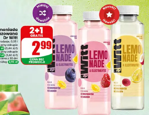 Lemoniada niegazowana Dr Witt malina cytryna promocja w Dino