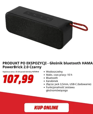 Głośnik bluetooth Hama PowerBrick 2,0 czarny promocja w Media Markt
