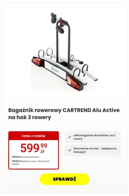 Bagażnik rowerowy CARTREND Alu Active na hak 2 rowery promocja w Media Expert