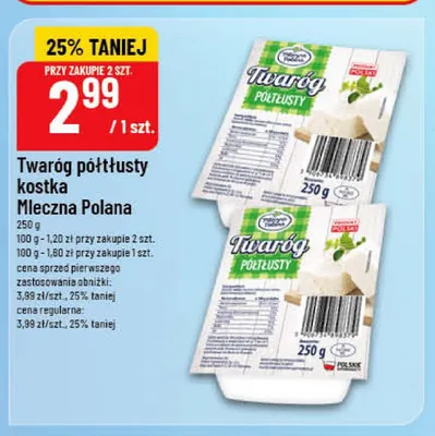 Twaróg półtłusty kostka Mleczna Polana promocja w POLOmarket