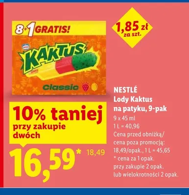 Lody Kaktus na patyku Nestlé 9-pak 45ml promocja w Lidl