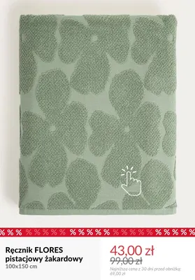 Ręcznik Flores pistacjowy żakardowy 100x150 cm promocja w Homla
