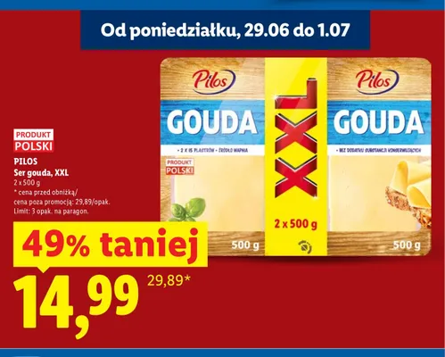 Ser gouda XXL Pilos 2-pak promocja w Lidl