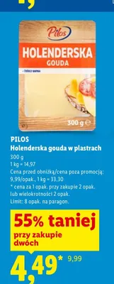 Holenderska gouda w plastrach Pilos promocja w Lidl
