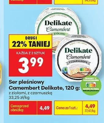 Ser pleśniowy Camembert z czarnuszką Delikate promocja w Biedronka