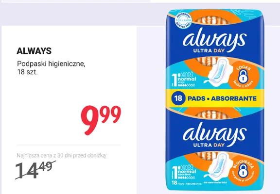 Podpaski higieniczne promocja w Rossmann