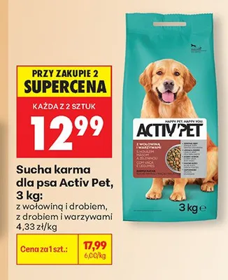 Sucha karma dla psa Activ Pet z wołowiną i drobiem 3 kg promocja w Biedronka