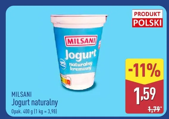 Jogurt naturalny kremowy Milsani promocja w Aldi