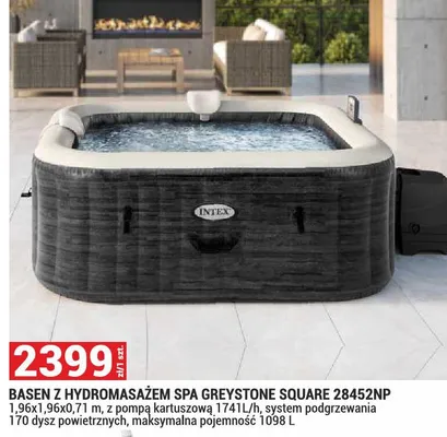 Basen z hydromasażem SPA Greystone Square Intex 28452NP 1,96x1,96x0,71m promocja w Merkury Market