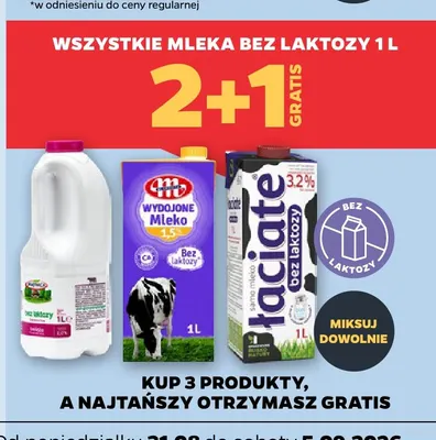 Mleko Wydojone bez laktozy Mlekovita 1,5% promocja w Netto