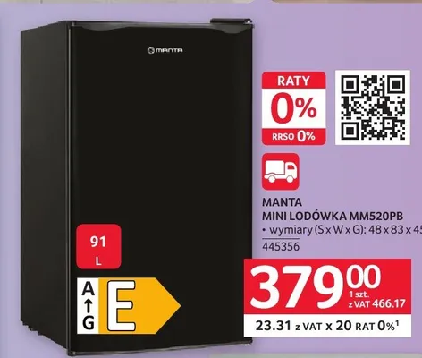 Mini lodówka MANTA MM520PB promocja w Selgros