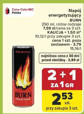 Napój energetyzujący Burn promocja w Carrefour Market