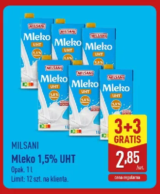 Mleko 1,5% UHT Milsani promocja w Aldi