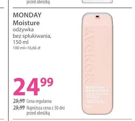 Odżywka do włosów bez spłukiwania Monday Moisture promocja w Hebe