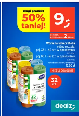 Worki na śmieci Stella z uszami 60 l promocja w Dealz