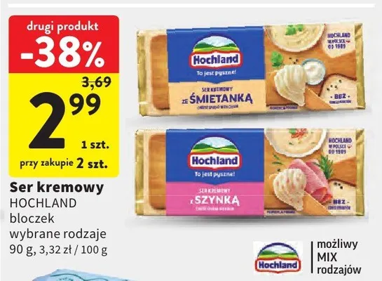 Ser kremowy Hochland bloczek wybrane rodzaje promocja w Intermarche