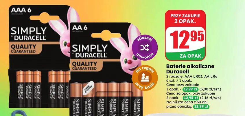 Baterie alkaliczne Duracell Aa LR6 6-pak promocja w Dino