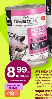 Mokry pokarm monobiałkowy dla dorosłych psów z wieprzowiną puszka Wiejska Zagroda promocja w Frisco