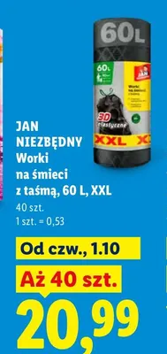 Worki na śmieci z taśmą 60 l XXL Jan Niezbędny promocja w Lidl