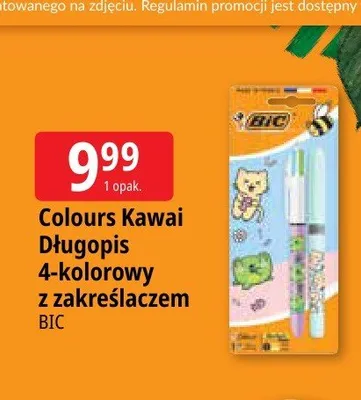 Długopis 4-kolorowy z zakreślaczem BIC Colours Kawai promocja w Leclerc