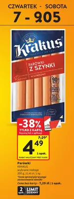 Parówki z szynki wieprzowe Krakus promocja w Intermarche