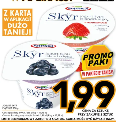 Jogurt Skyr PIĄTNICA z jagodami promocja w Kupiec