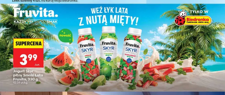 Jogurt Skyr pitny Fruvita arbuz mięta promocja w Biedronka