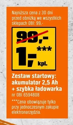 Zestaw startowy: akumulator 2,5Ah + szybka ładowarka Einhell promocja w OBI