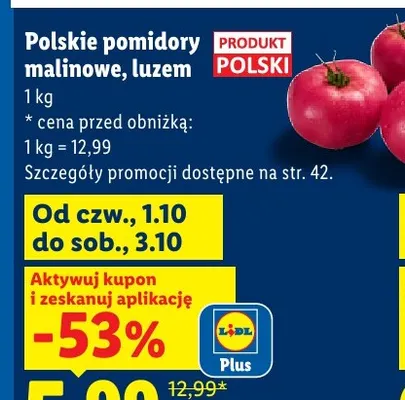 Pomidory malinowe polskie luzem promocja w Lidl