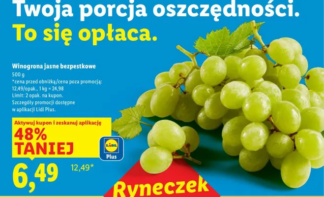Winogrona jasne bezpestkowe promocja w Lidl