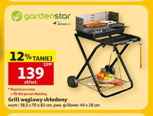 Grill węglowy składany Gardenstar promocja w Auchan