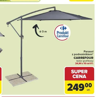 Parasol z podnośnikiem Carrefour kolor grafitowy śr. 3m promocja w Carrefour