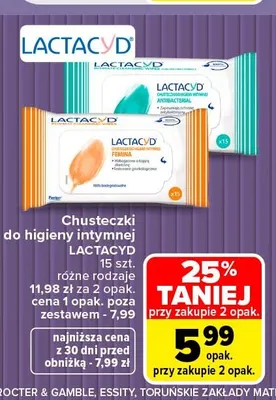 Chusteczki do higieny intymnej Lactacyd promocja w Carrefour