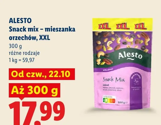 Mieszanka orzechów Snack Mix Alesto XXL promocja w Lidl