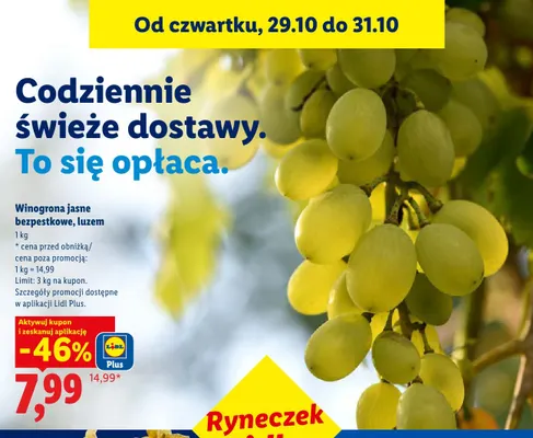 Winogrona jasne bezpestkowe luzem Ryneczek Lidla promocja w Lidl