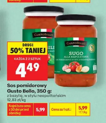 Sos pomidorowy w stylu neapolitańskim Gusto Bello promocja w Biedronka