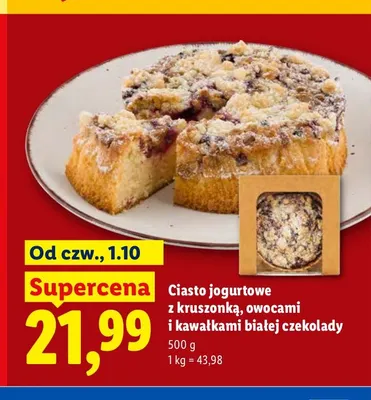 Ciasto jogurtowe z kruszonką owocami i kawałkami białej czekolady promocja w Lidl