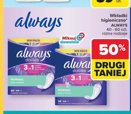 Wkładki higieniczne Always Dailies Normal Fresh & Protect Fresh Scent promocja w Carrefour Market